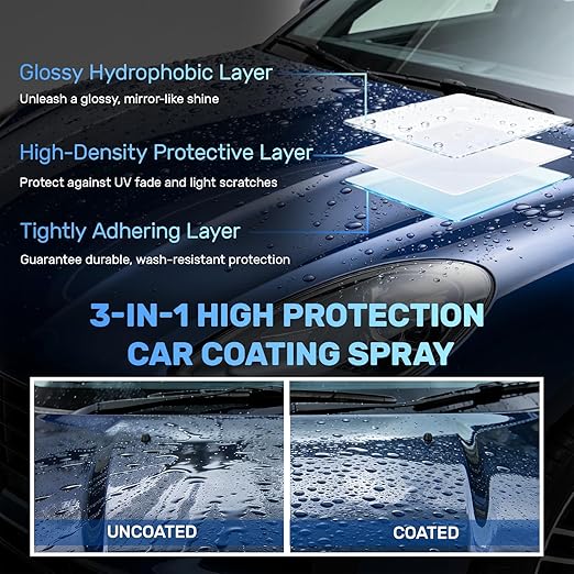 Car Quick Effect Coating Agent Spray 8.4oz, 6 Month Hydrophobic Ceramic Coating Spray for Vehicle, High Gloss Shine & Stain-Resistant Protection, DIY Friendly Car Care for Truck RV Motorcycle Boat