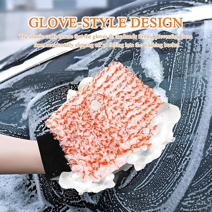 2PCS Car Wash Mitt, 11"×8" Cyclone Microfiber Cleaning Mitt for Cars, Scratch-Free & Lint-Free, Double Sided Automotive Washing Gloves, Universal Auto Cleaning Supplies (Tangerine+White)