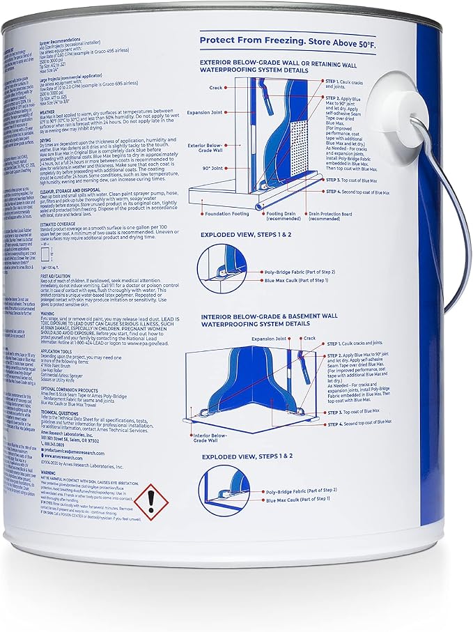 AMES BMX1RG 1 Gallon Blue Max Regular Liquid Rubber Waterproofer, Blue Liquid Rubber Waterproofer Interior and Exterior
