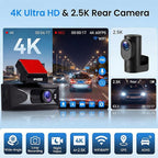 Hodozzy 4K Dash Cam Front and Rear, 3.16 Inch Screen with Built-in WiFi & GPS, 4K UHD Front + 2.5K Rear Camera, ADAS, Night Vision, G-Sensor, 24H Parking Mode (Hardwire Kit Optional)
