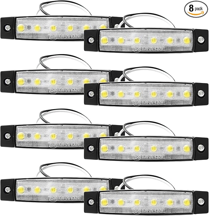 Sun Walker 8 PCS LED Rock Strip Lights, 3.77 Inch Waterproof 6 LED Car Side Marker Clearance Lamps, Wheel Fender Well Lighting Kits Exterior Underglows for Car Truck Trailer (White)