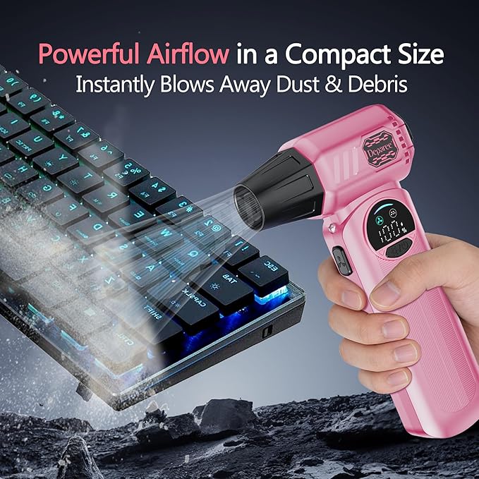 Cordless Air Duster & Handheld Vacuum 2-in-1, 8000mAh Rechargeable with Type-C Charging for Car, Keyboards, Electronics & Home – Pink