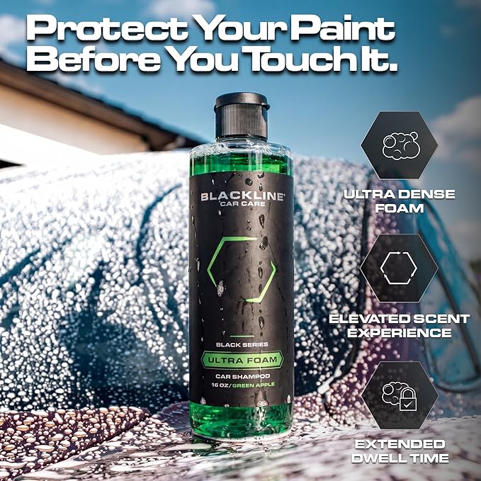 Blackline Automotive Extreme Foaming Car Shampoo - Extreme Ultra Foam Perfect for Ceramic Coatings - Compatible with Foam Cannon for Pressure Washer (16 FL Oz, Green Apple)