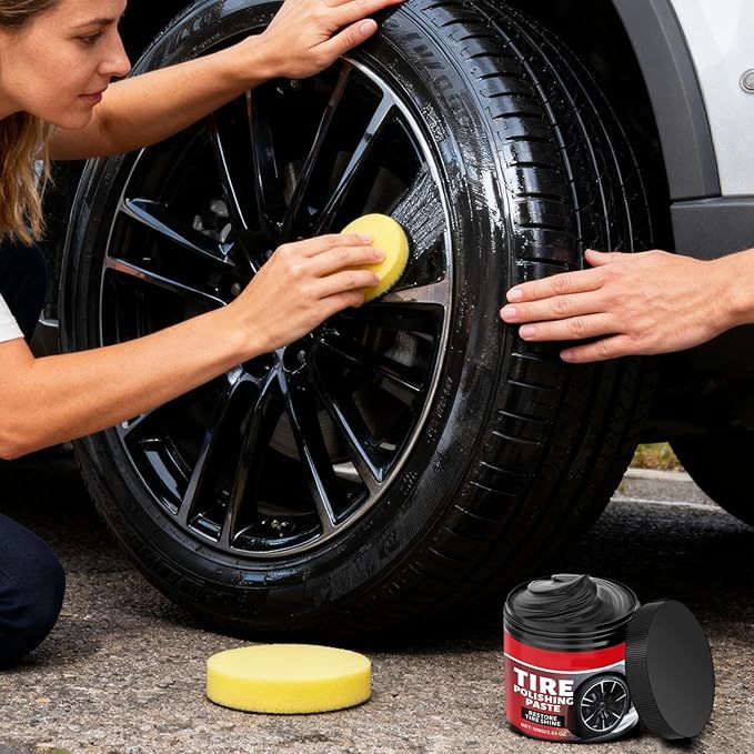 Car Tire Shine with Sponge 100g Wheel Shine Tire Polishing Paste for Cars Trucks Motorcycles RVs & More