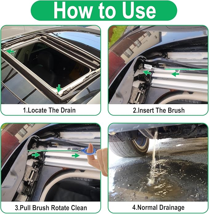 ecocstm Auto Sunroof Drain Cleaning Tool, 120 Inch Flexible Drain Brush, Sunroof Drain Cleaner with Pipe Cleaning Brush, Syringe Hose and Crevice Brush, Cleaning Tool for Drains, Sewers, Windshields