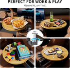 Car Tray & Car Desk for Laptop, 360° Rotating Wood Cup Holder Table, Steering Wheel Tray, Car Accessories for Women & Men,Compatible with Tesla Model Y/3/S, Ford F150/Explorer/Maverick & Most Vehicles