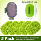 Tallew 5 Pcs Car Wash Mitt Kit, Car Clean Brush Not Included, Microfiber Mitt Clean Detail Cleaning Tools Truck Washing Chenille Scratch Free Replacement Kit for Auto RV Pickup Bus(Green)