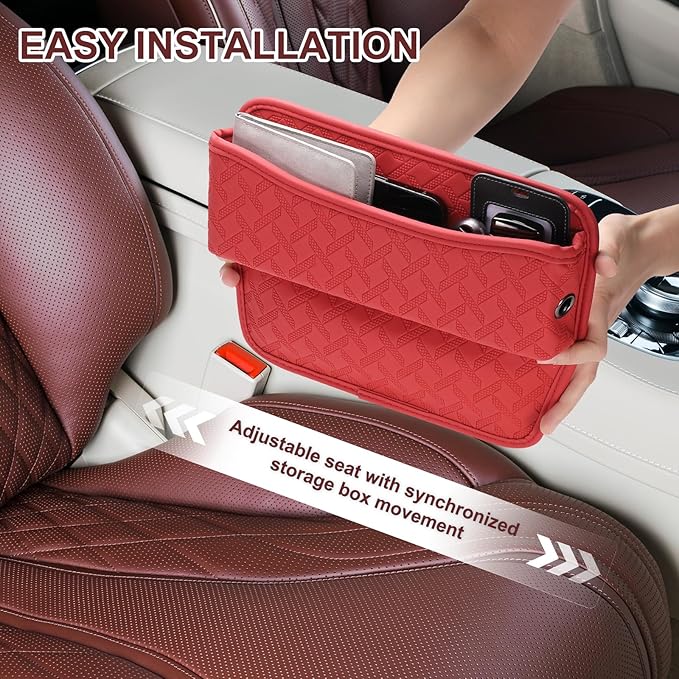 HARFINGTON 2pcs Car Seat Gap Filler Organizer 11.5 x 8 x 2.1 Inch Leather Universal Car Organizer Storage Box Between Seat and Console for Phone Sunglasses Keys, White