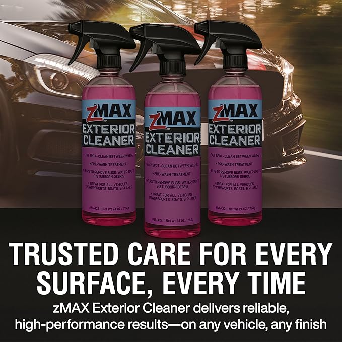 zMAX Exterior Cleaner, 24oz - Multi-Surface Pre Wash for Car Detailing and Spot Cleaning Stubborn Debris - Easily Removes Bird Droppings, Bugs, Dirt, Grime, Mud, Water Spots, Salt and De-Ice Residue