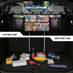 Highland Cow Car Trunk Organizer with Lid Boho Mandala Floral Blossom Large Capacity Backseat Hanging Organizer for Grocery Cargo