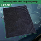 4 Pack 35 x 24 Inch Car Drying Towels 1200 GSM Microfiber Towel for Cars, Absorbent Detailing Cloth for SUV, Rv, Truck and Window, Grey
