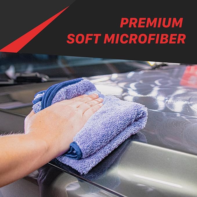 Maxshine 16”x16” Universal 380GSM Blue Zero Crazy Microfiber Towel Cleaning Cloth with Blue Silk Border - Ultra-Soft & Absorbent, Ideal for Car Detailing & Cleaning