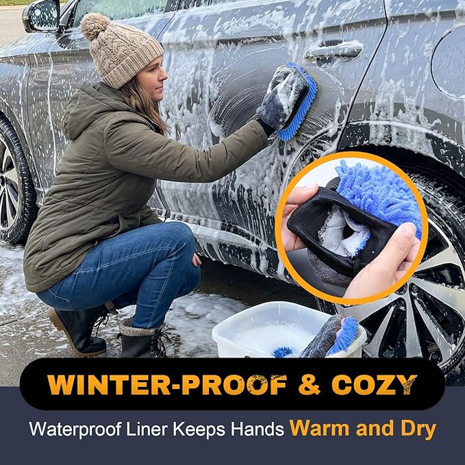 2Pack Premium Car Wash Mitt, Scratch-Free 2-in-1 Dual-Side Chenille Microfiber Gloves for Auto Detailing, Safe on Paint, Glass, Chrome – for Cars, Trucks, SUVs, RV & Motorcycle (Blue)