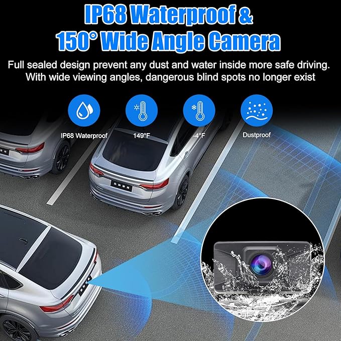 B-Qtech Wireless Backup Camera System Rear View Camera Monitor Kit HD 1080P Reverse Cameras for Truck Car Pickup RV Camper Waterproof Night Vision
