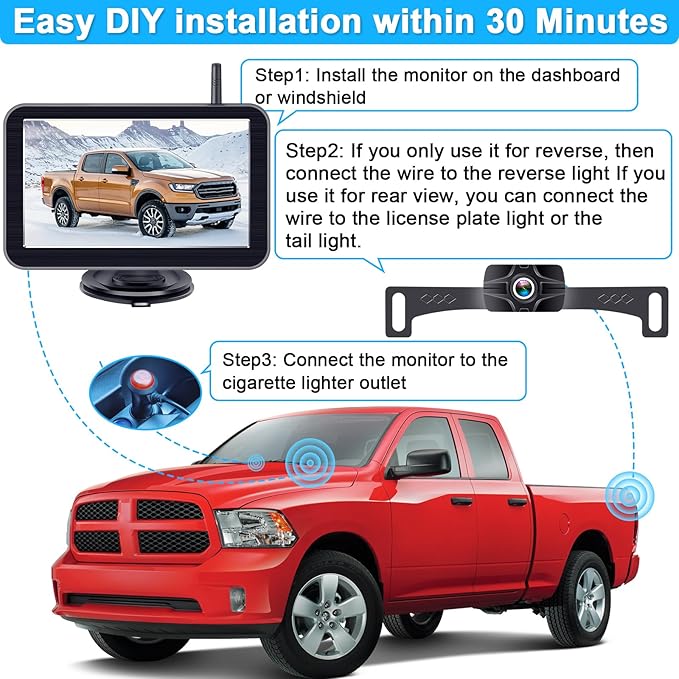 HD 1080P 7 inch Wireless Backup Camera for Truck: 15-Min Easy Install 0.01 Lux Starlight Clear Night Vision Rear View Camera for Pickup SUV Car Parking Safety Assistance