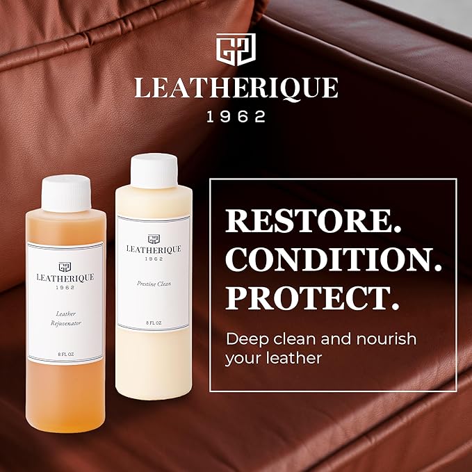 Leatherique Leather Care & Preservation Set - 16 oz | Leatherique Rejuvenator Oil & Prestine Clean 2-Step System | Softens, Conditions & Preserves Leather | Perfect for Cars, Furniture, Saddles & More