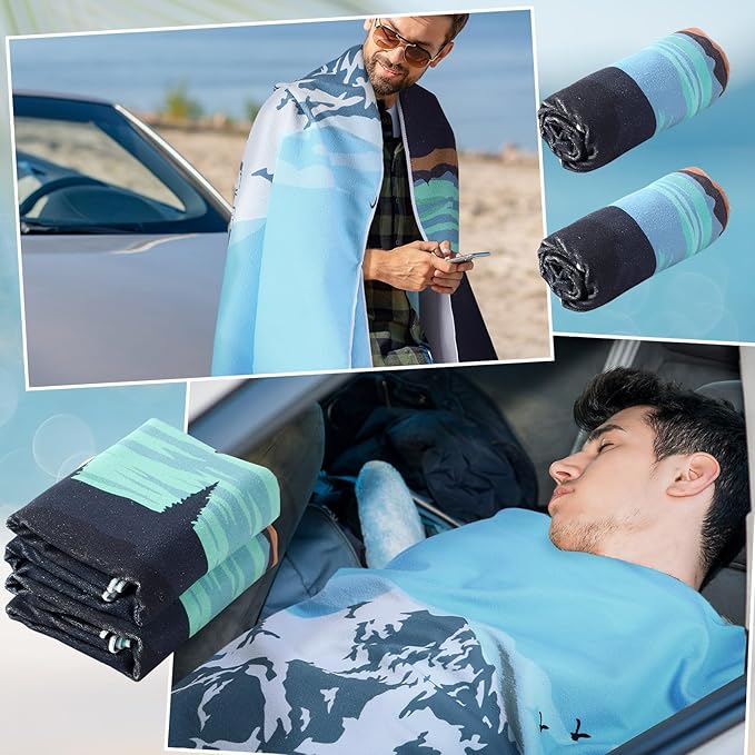 Hahafelt 2 Pack Car Seat Towel Covers Athletic Running Towel Performance Microfiber Post Workout Sweat Washable Cover Non Slip for Seat Outdoor Sport (Glacier)