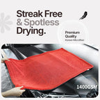 Extra Large Microfiber Twisted Car Drying Towel, Red and Grey, Ultra Absorbent, 24 * 36 Inches, One-Swipe Drying, for Car Exterior
