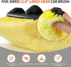 Car Wash Brush with Long Handle, 20FT Reach Telescopic Flow-Thru Car Washing Brushes, 11.8" Soft Bristle Cleaning Brush with On/Off Switch for Auto Cars, Trucks, RV, Truck, Boat, Wall, Solar Panels