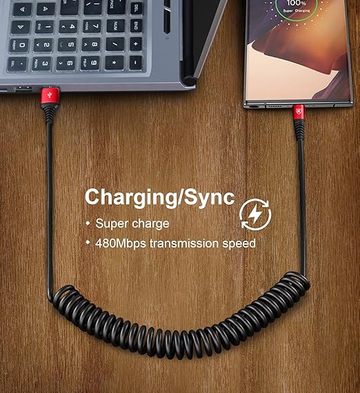 USB C Cable [3FT+6FT], 2Pack USB A to USB C 3A Fast Charging, Coiled Type C Charger Cord for Car USB-C Cable Compatible with iPhone 17/16/15/Plus/Pro/Samsung Galaxy A10e A20 A50 S20 Plus S10E-Red