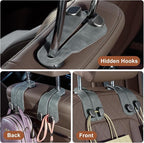 CoBak Headrest Hooks for Car - Universal Premium Stitched Leather and Aluminum-Magnesium Alloy Double Car Seat Back Storage Hook for Purses, Handbags, Bags (2 Pack),Gray