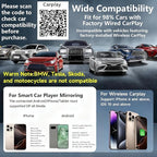 Wireless CarPlay Adapter with Screen Mirroring for Any Apps (YouTube/N-etflix/TikTok) from Phone to in-Vehicle Infotainment Display Screen,Convert Factory Wired CarPlay to Wireless
