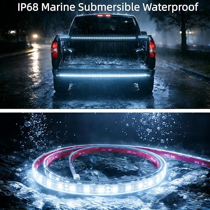12V Marine Boat LED Light Strip Super Bright, 2 Pack 2FT IP68 Fully Waterproof RV Front Cap Lights, Golf Cart Underglow Roof Lights Strip for Truck ATV UTV SUV Car Pickup Trailer, Cuttable, White