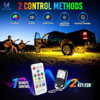 MICTUNING U8 RGB+IC Underglow LED Light Bars (8-Piece Kit) 888 LEDs, Dual Remote Control, Chasing/Fading Modes, IP68 Waterproof Aluminum Housing