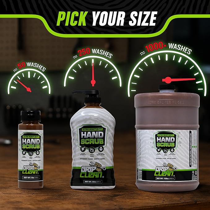 Grip Clean Ultra Heavy Duty Hand Cleaner for Mechanics – Walnut Shell & Clay-Infused Technology Removes Grease, Oil & Paint – Pro-Grade Industrial Hand Soap with Cherry Scent - 8 Fl Oz