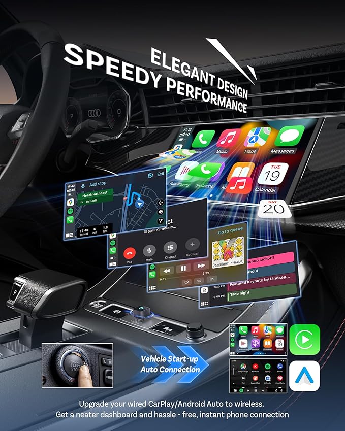 OTTOCAST Mini Cube 3.0 USB C Wireless CarPlay & Android Auto Adapter 2026– Plug & Play, Fast Auto-Reconnect (Black)