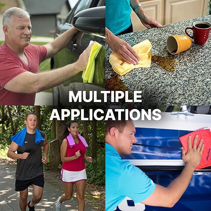 CleanTools The Absorber® Large 17" x 27", Assorted Colors, 1-Side-Textured, 2-Towel Pack - Synthetic Chamois Drying Cloth for Cars - Super Absorbent, Scratch Free, Long Lasting & Machine Washable