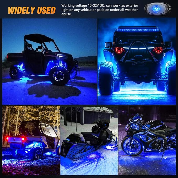 Nilight LED Rock Light 4PCS Underglow Wheel Well Pods Waterproof Exterior Underbody Roof Rack Side Lamps for Car Truck Pickups ATV UTV SUV Motorcycle Boat, Blue Color