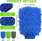 12 Pcs Car Wash Mitts, Scratch-Free Microfiber Chenille Glove Mitts for Auto Detailing, Lint-Free and Highly Absorbent, Double-Sided Plush Mitts in Green Blue Gray, 10.2 x 7.5 Inch
