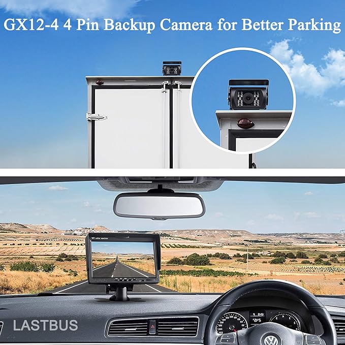 Backup Camera, Reversing Camera, Waterproof Night Vision Wide View Angle Rear View Camera with 4 Pin GX12-4 Connector for RV Camper Truck Trailer Bus Van