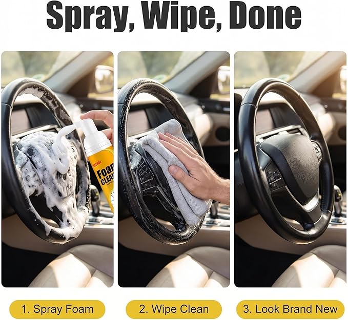Car Interior Foam Cleaner, Multi-Purpose Stain Remover for Car Seats, No-Wash Foam Cleaner for Vehicle (2 Pack, 6.8 Fl Oz)