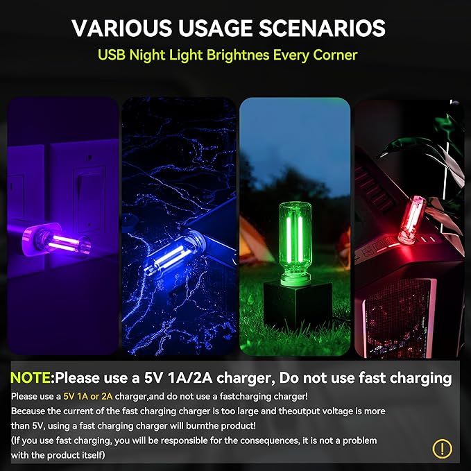 4 PCS USB Night Light, Touch Dimmable Mini USB LED Car Interior Ambient Lights, Portable Plug-in Glass Bottle Night Lamp for Car, Tent, Desk, Bedside (2RGB&1Red&1Blue)