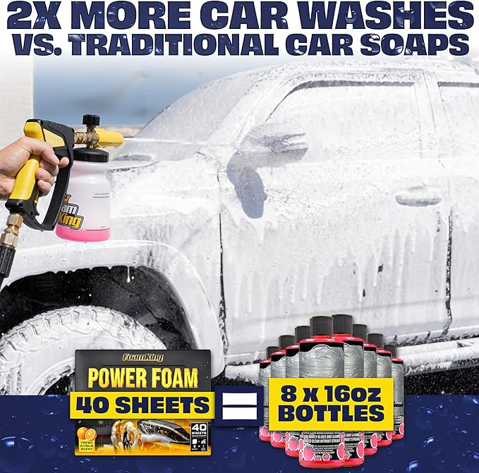 Foam King Car Wash Soap Strip (40ct = 20 Car Washes) - Concentrated Car Cleaning Soap Sheet, No Plastic Bottle - For Foam Cannons Guns, Bucket Wash. Safe for Cars, Trucks, Motorbikes - Citrus Scent