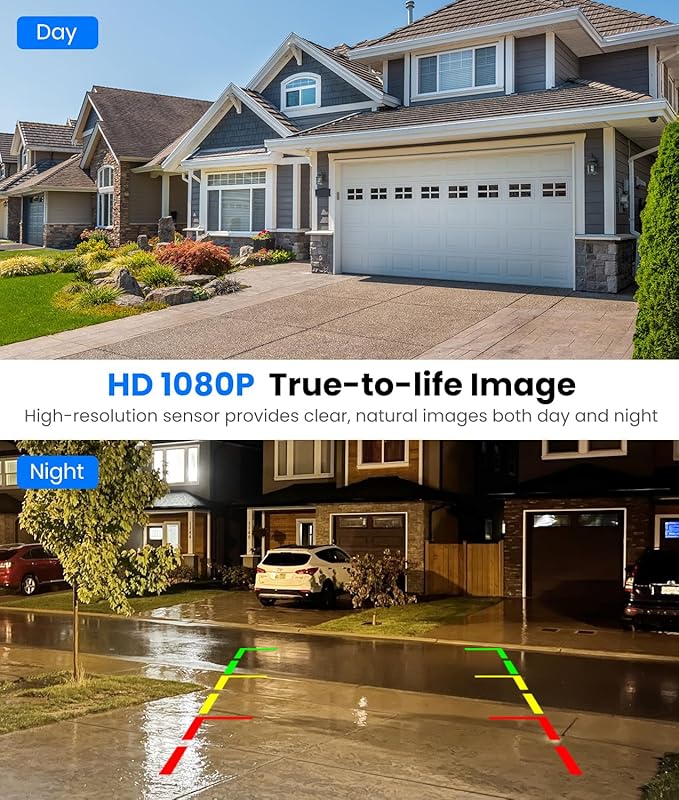 AUTO-VOX White Solar Wireless Backup Camera with 5" 1080P Monitor: 5000mAh Battery 2 Mins DIY Installation & 2 Split Screen Back Up Camera, IP69K Waterproof Reverse Camera for Car, Van, SUV, Truck