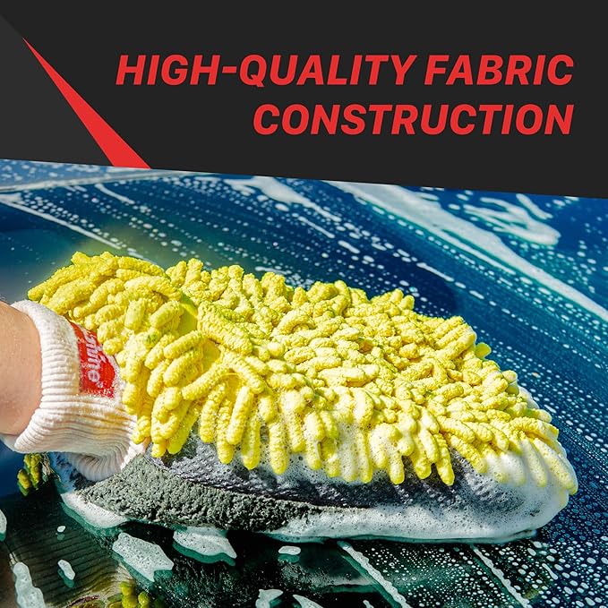 Maxshine Universal Yellow Chenille Microfiber Car Wash Mitt | High-Efficiency Scratch-Free Wash Mitt for Cars, Trucks, SUVs, Boats & RVs | Premium Reusable Auto Detailing & Car Cleaning Accessory