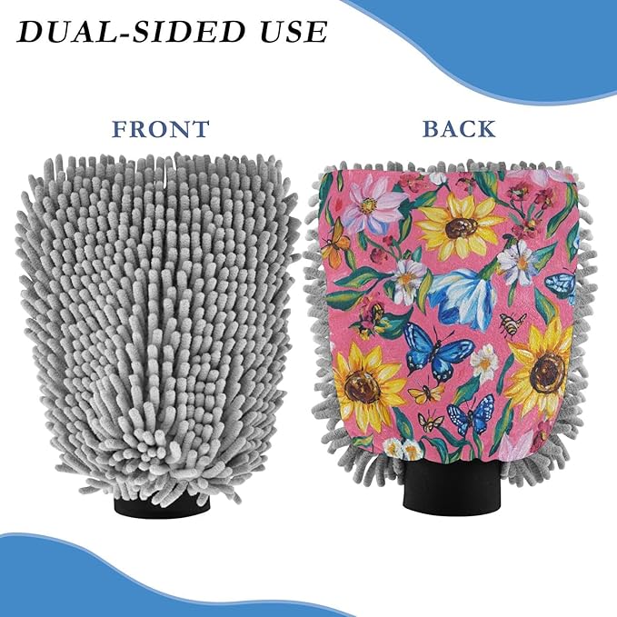 Oil Painting with Pink Flowers Car Wash Mitt Scratch Free Wash Mitts For Cars Washing Car Wash Drying