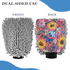 Oil Painting with Pink Flowers Car Wash Mitt Scratch Free Wash Mitts For Cars Washing Car Wash Drying