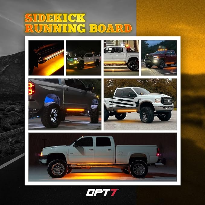 OPT7 Sidekick 78" Running Board Lights 2PCS LED Strips w/Amber Turn Signal Side Marker, DRL, White Courtesy Light for Extended Crew Cab Trucks Pickup Trailer - Truck Decorations