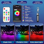 12PCS Double Row Motorcycle Led Lights with Brake Turn Signal,Underglow Light Kits with DITRIO APP/RF Remote Control, Dual Zone,Waterproof,12V Pixelglow RGB Lights for Motorcycles, Golf Carts, UTVs