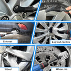 Wheel Brush Kit, Soft Drill Wheel Cleaner Brush, No Scratches Highly Dense Car Cleaning Brush Set for Wheels, Rims, Engines, Exhaust(White/Black,2Pcs)