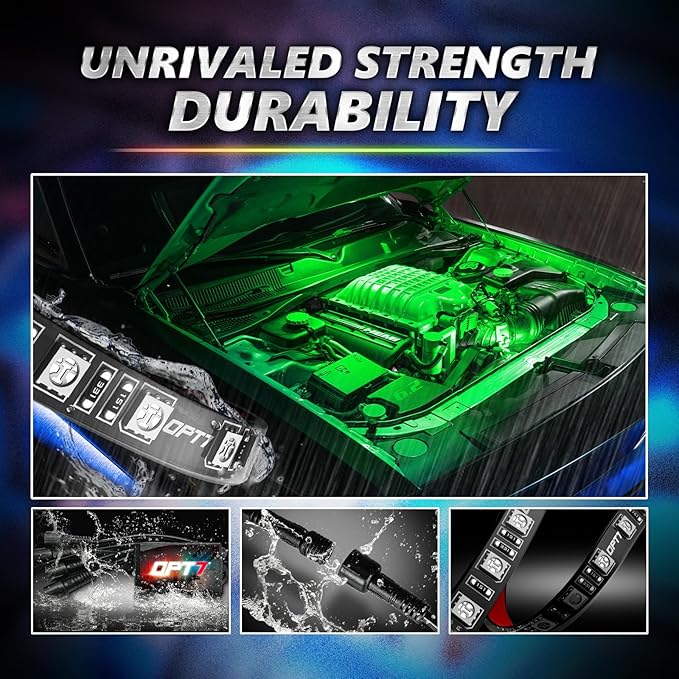 OPT7 Aura Pro Engine Bay Lights w/App & Remote Control, 4PCS 24” Waterproof Underhood LED Light Strips, RGB Multi-Color Music Sync Decoration for Pickup Truck Tacoma Tundra 4Runner Dodge Durango
