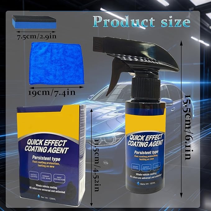 Quick Effect Coating Agent for Car, Nano Car Coating Spray, Quick Effect Coating Agent,Quickly Coat Car Wax,Car Scratch Wax Polish Spray Waterless Wash,Helps Refresh Exterior Gloss & and Glass Cleaner