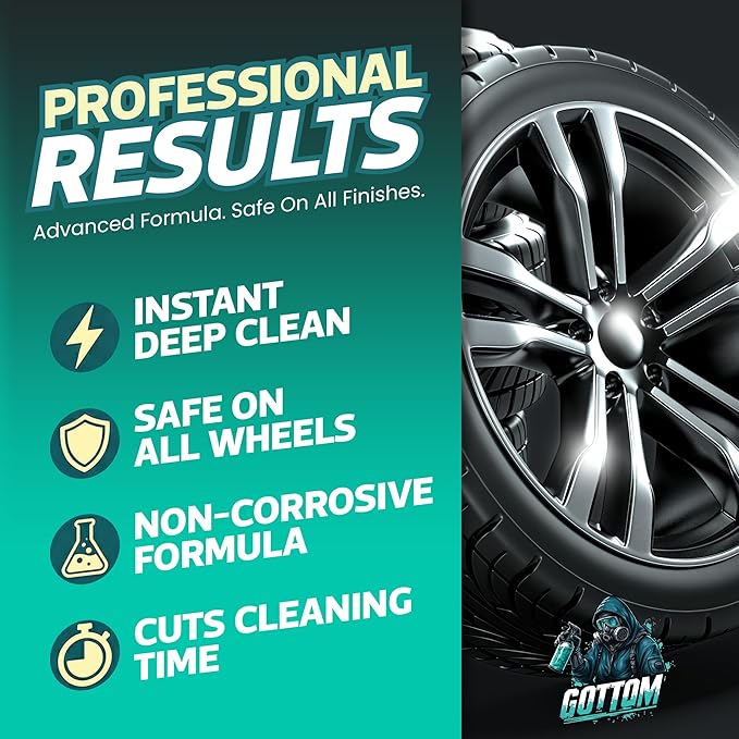Gottom Wheel & Tire Cleaner - 128 oz – Professional Concentrated Rim & Tire Spray, Fast Acting Brake Dust Remover, Safe for All Surfaces, Brake Dust Cleaner, Grime Remover