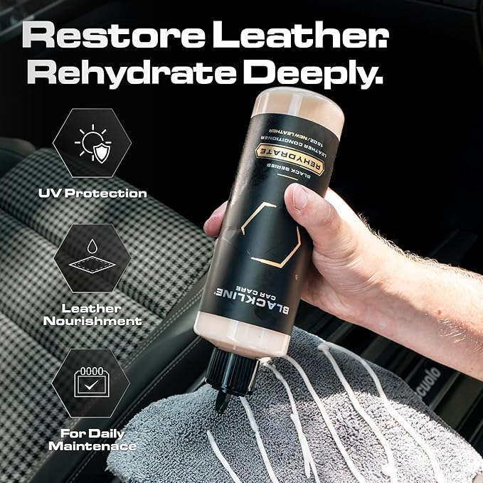 Blackline Leather Cleaner and Conditioner Care Kit - 2 (16 Fl Oz) Bottles - Effectively Cleans And Conditions Leather Car Interiors, Bags, Furniture, Appparel And More