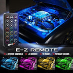 OPT7 Aura Engine Bay RGB LED Light Kit with Remote Control, 4 pc 12" Waterproof Under Hood Light Strips, Multicolor Mode, Exterior Neon Accent Lighting for Cars Trucks SUVs Vans, Universal Car Décor