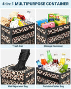 Capolo Car Trash Can with Lid, Leakproof Car Trash Bag Hanging Waterproof Automotive Garbage Can with Storage Pockets Mini Vehicle Trash Bin for Back/Front Seat(Leopard,2.5 Gallon)